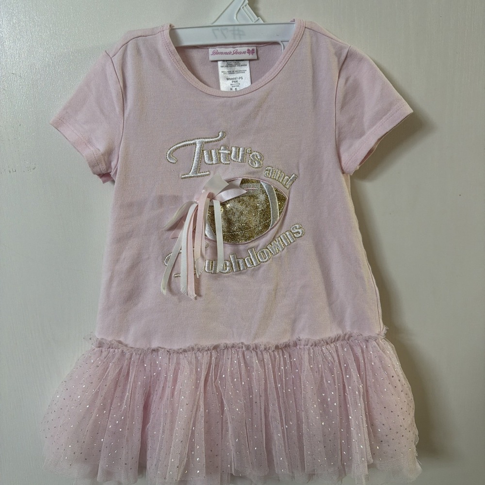 🏈 Bonnie Jean "Tutus & Touchdowns" Dress Girls 5 Pink Gold Football Game Day